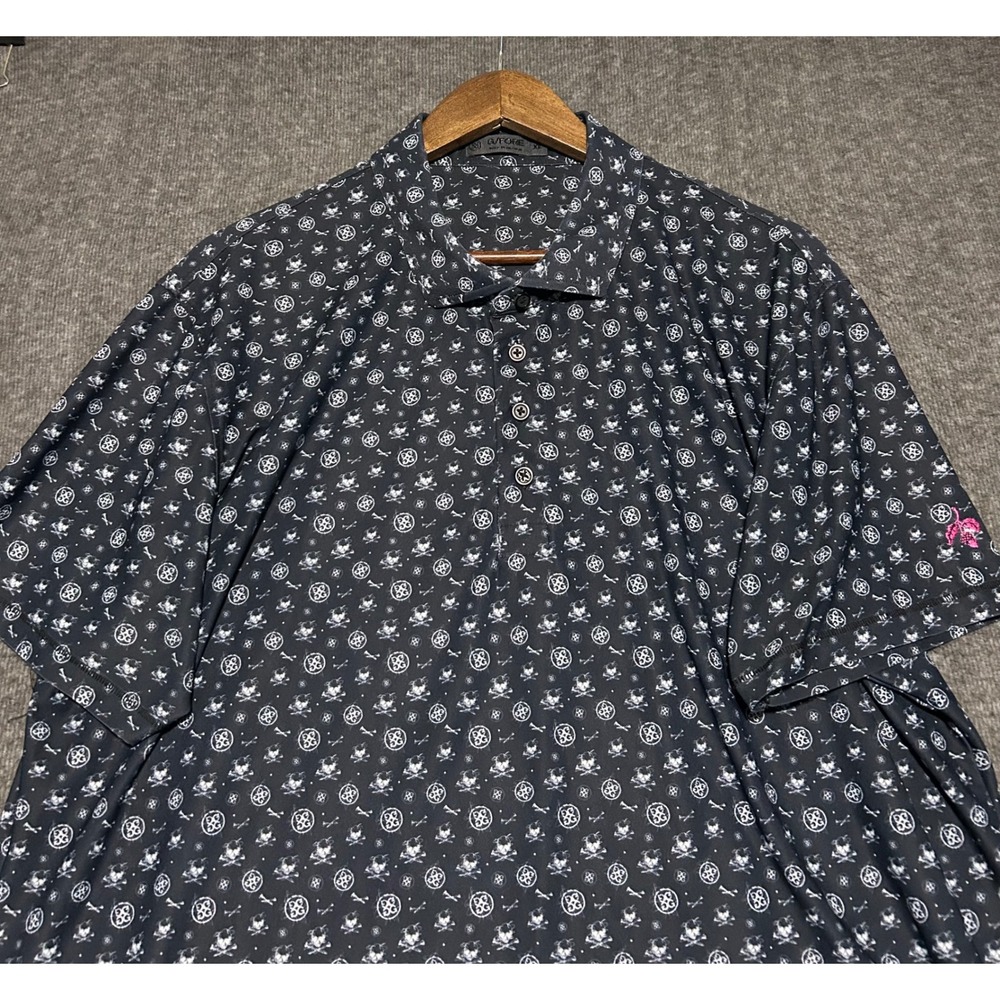G fore polo shirt mens black skulls AOP golf performance size XL preppy